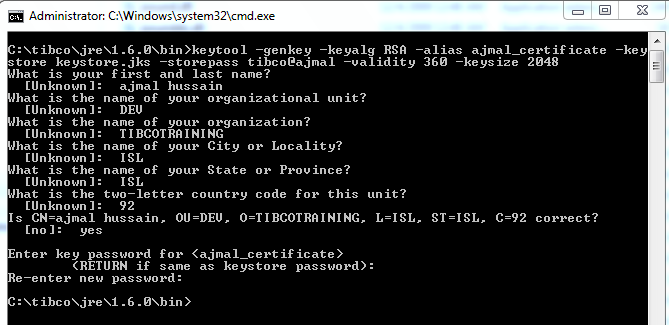 Keytool generate self signed certificate with private key code