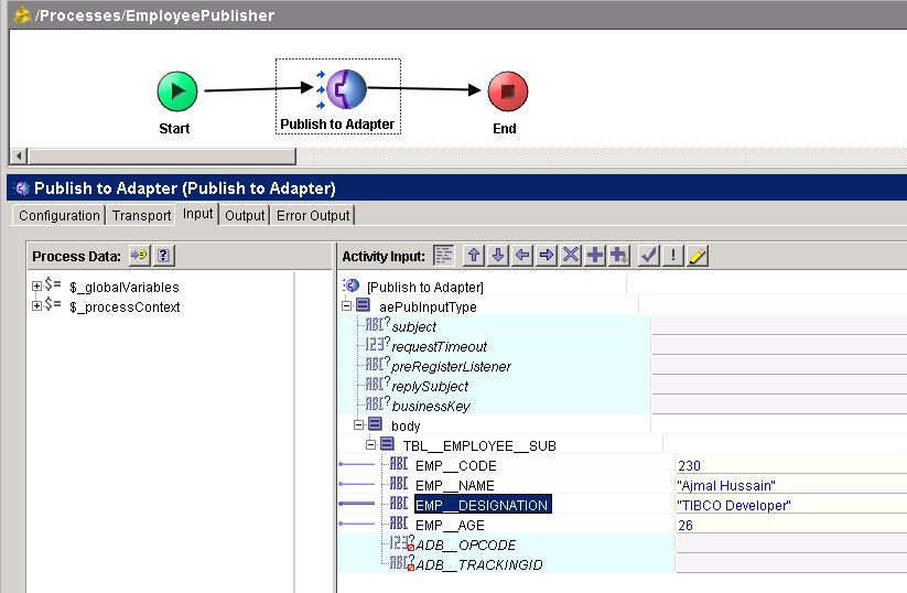 publish to adapter input data mapping