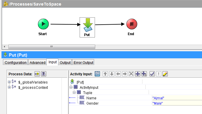 activespace tuple input for put activity